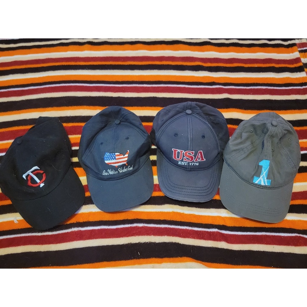 Lot of 4 Adult Baseball Caps Hats USA Patriotic Cap America Mixed Logo